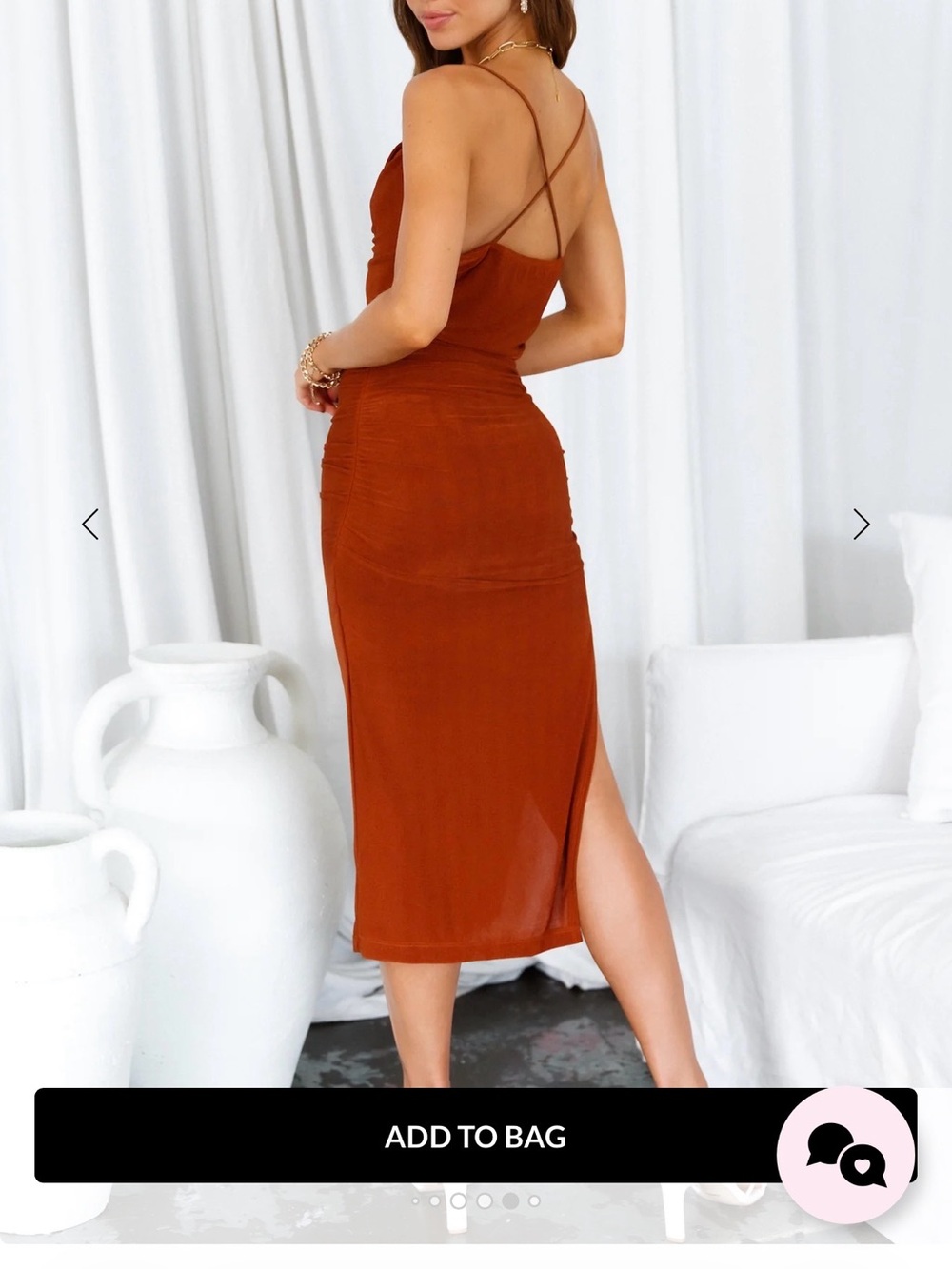 Rust Bodycon Cowl Neck Midi Dress - Picture 3 of 4